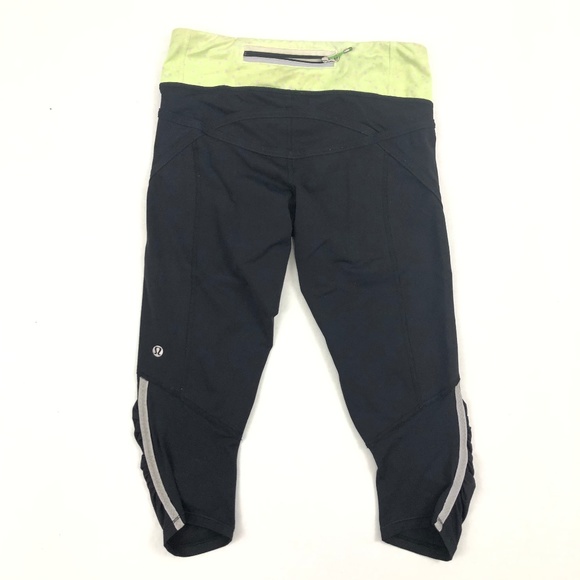 lululemon athletica Pants - lululemon athletica Black Crop Green Band Zip 4